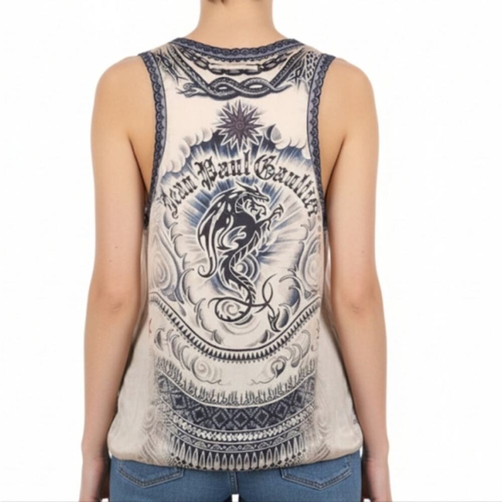 Vintage Jean Paul Gaultier Les Tatouages Silk Tattoo Dragon Print Tank Top Rare